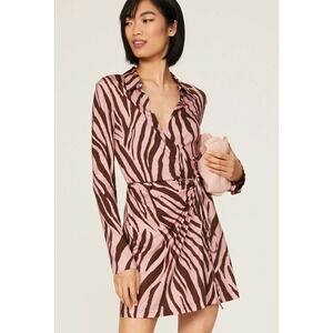 The Andamane Dress Womens Size 10 Pink Zebra Print Jane Wrap‎ Mini Jersey Animal